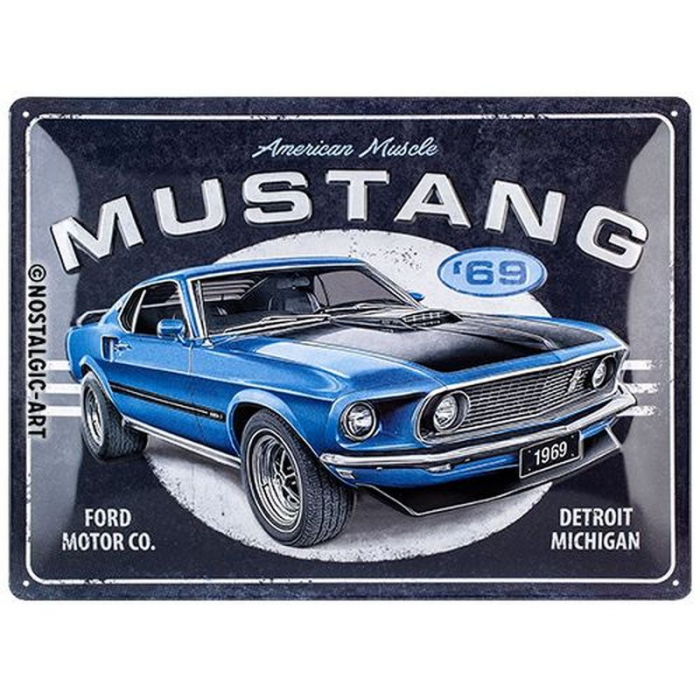 Blechschild Ford Mustang blau 1